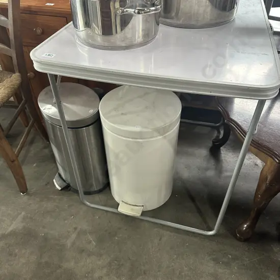 folding table and 2 bins