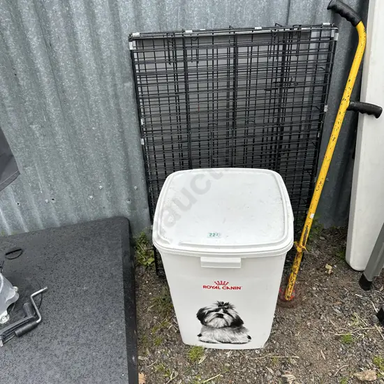 dog food container, cage and edger