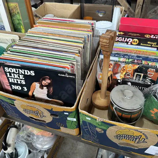 2 Boxes records,books and puzzle etc