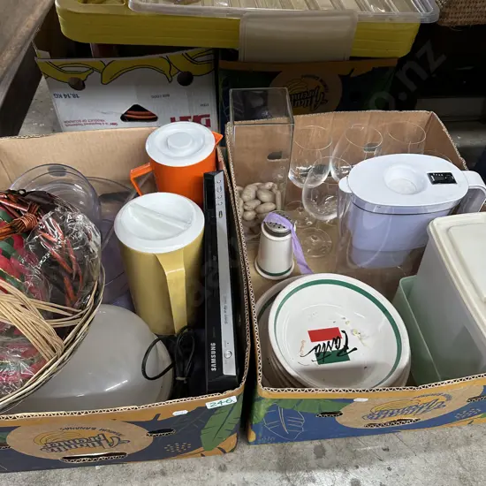 2 Boxes wine glasses,DVD,water filter jug etc