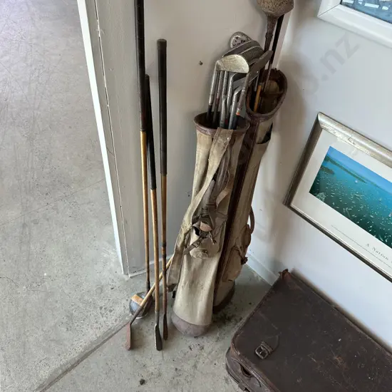 2 early sets golf clubs (some Hickory) & bag