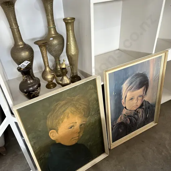 Brassware and 2 pictures