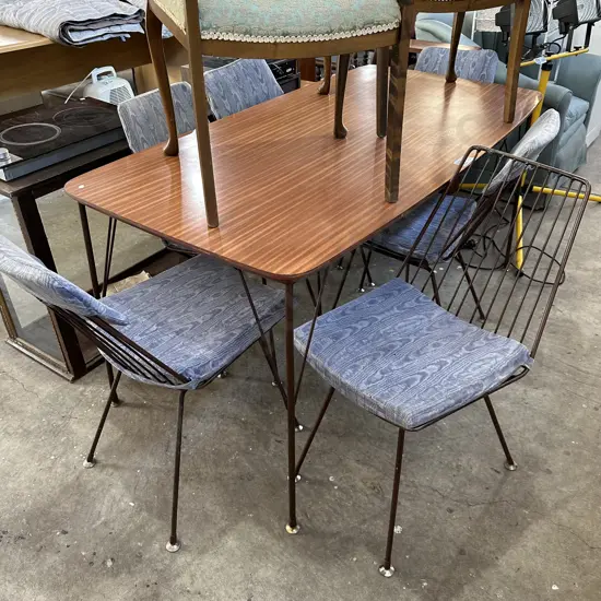Formica table, wire chairs