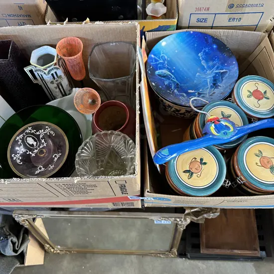 2 box pottery, vases etc