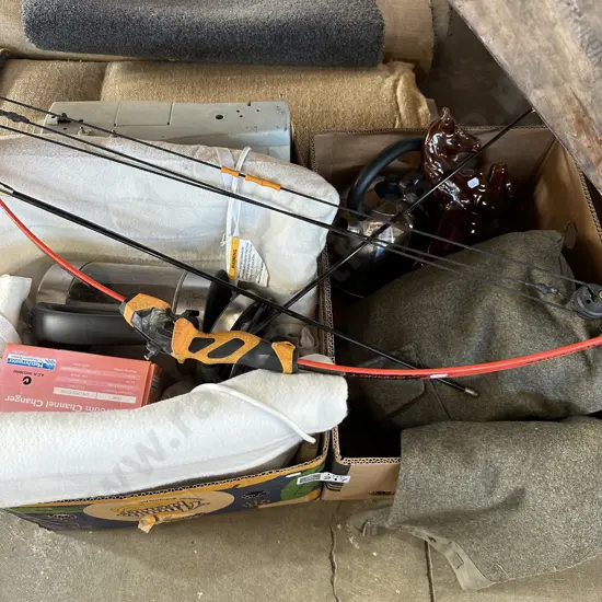 2 box bow n arrow, teapot, sewer etc
