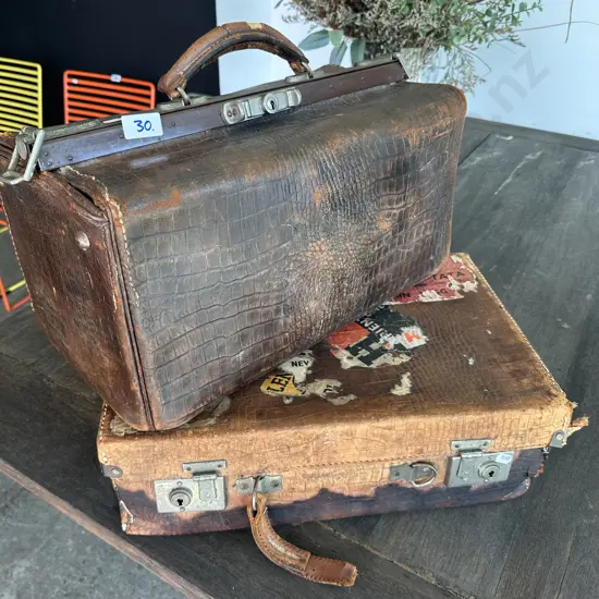 Leather suitcase and gladstone bag
