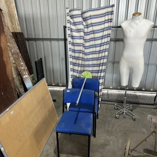 Blind, chairs and brush