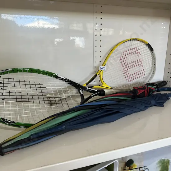 umbrellas and tennis rackets