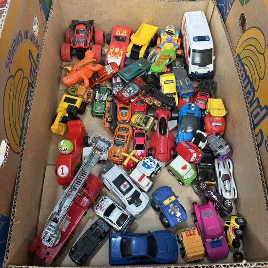 Box of toy cars etc