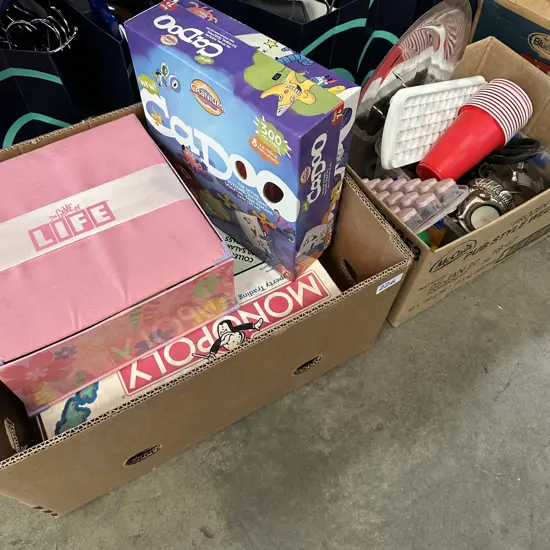 2 boxes games,meat tray etc
