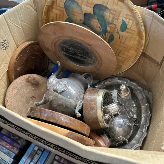 Box of silverware etc