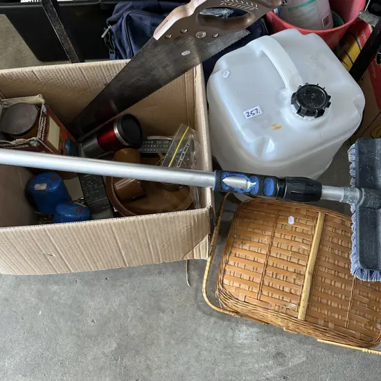 gas lantern, container, brush etc