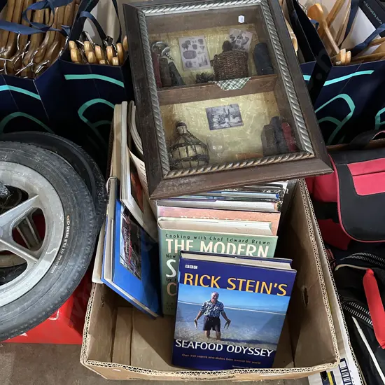 wall hanging and books