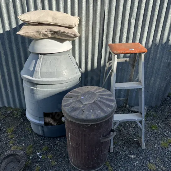 step ladder, trash can etc