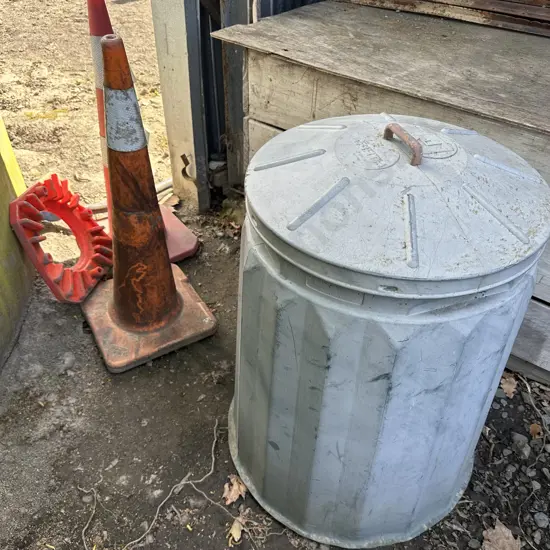 Compost bin and road cones