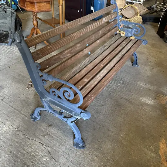 wooden slat, metal end garden bench seat