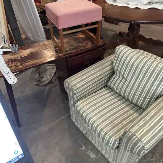 lounge chair, desk and stool