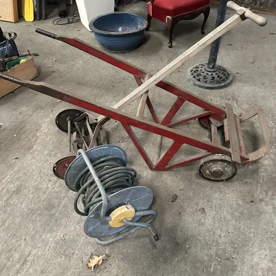 trolley, hand mower, hose