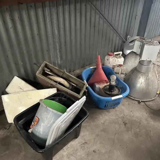 grow lamps, antique cistern etc