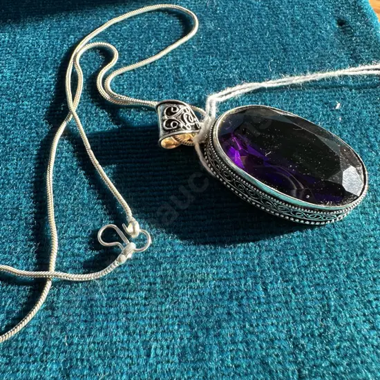 Stirling Silver Amethyst pendant 4cm