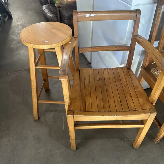 Wooden chair and bar stool