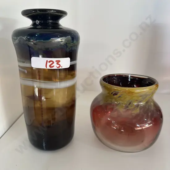 2 Art glass vases  10 & 20cm