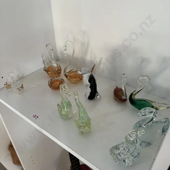 Collection of Art glass swans plus Penguin