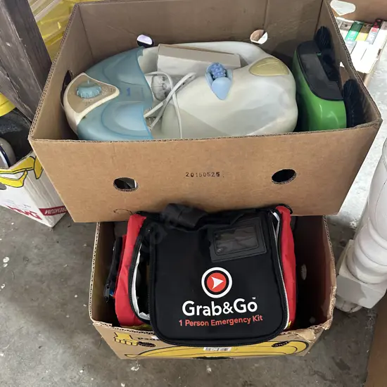 2 Boxes One person emergency kit, foot spa etc