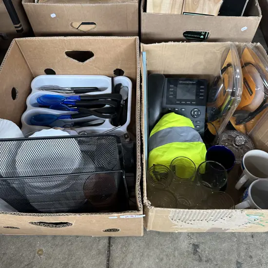 2 Boxes cutlery,high vision vest etc