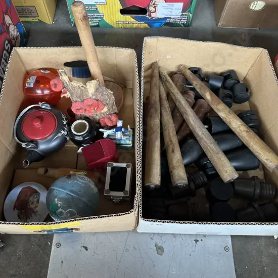 2 Boxes bed legs and collectables