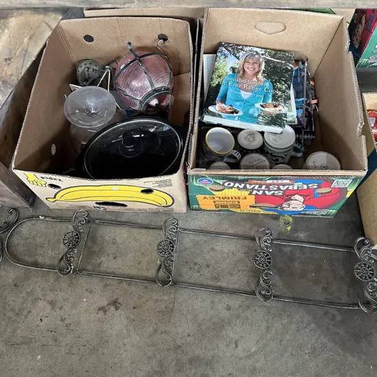 2 Boxes misc including wall art