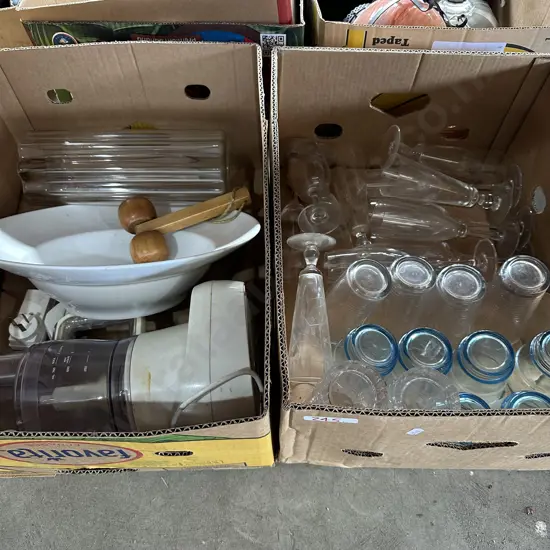 2 Boxes Kitchen wizz, glasses etc