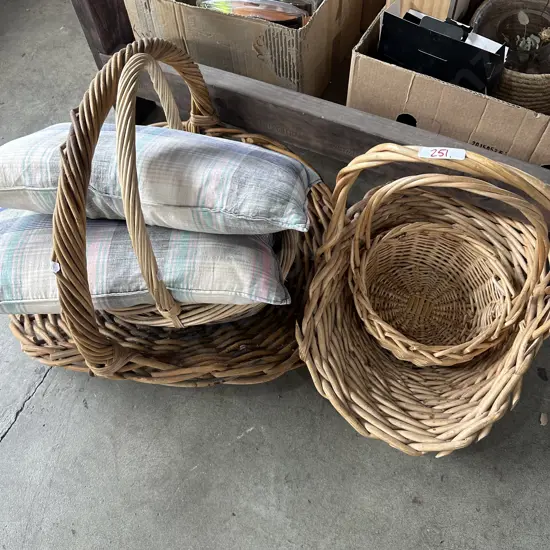 Cane baskets and cushions
