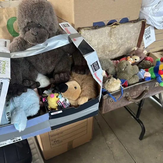 Soft toys and suitcase