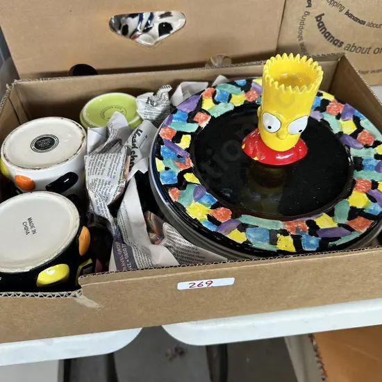 Box of plates and mugs etc