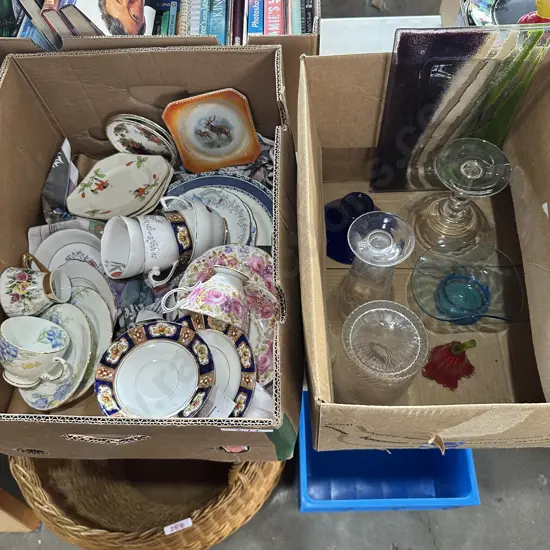 2 Boxes china, vases etc