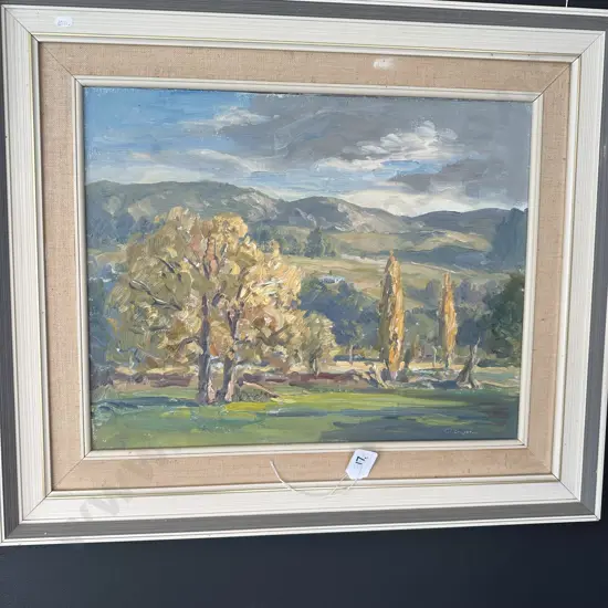 Oil painting Maraekakaho (looking from sports grounds) by Carl Laugeson