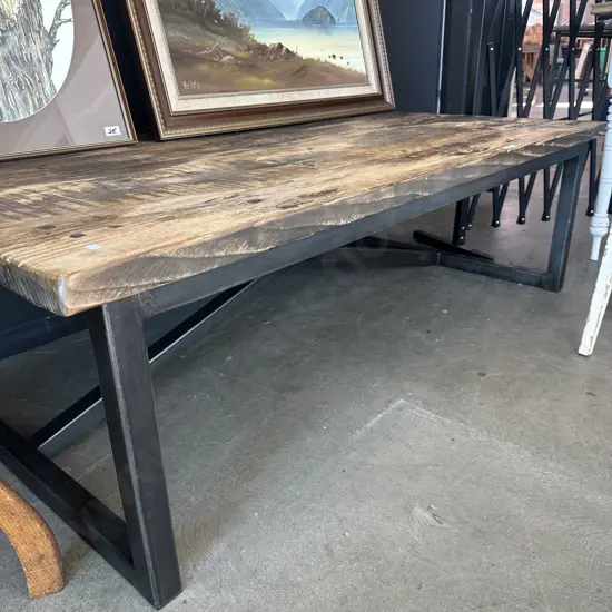 Rustic coffee table with metal base 1500 x 900