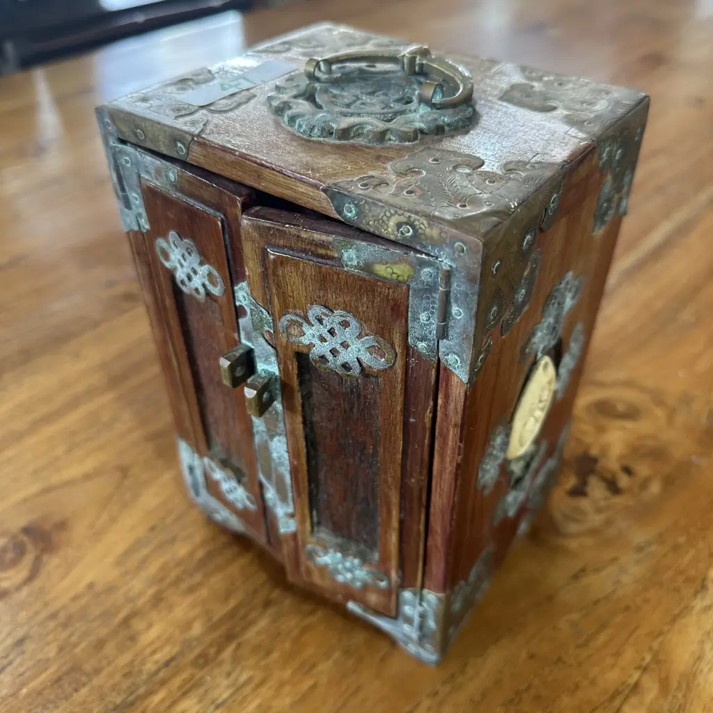 Brass & Teak jewellery box Image 1++