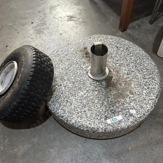 Stone umbrella base and wheel