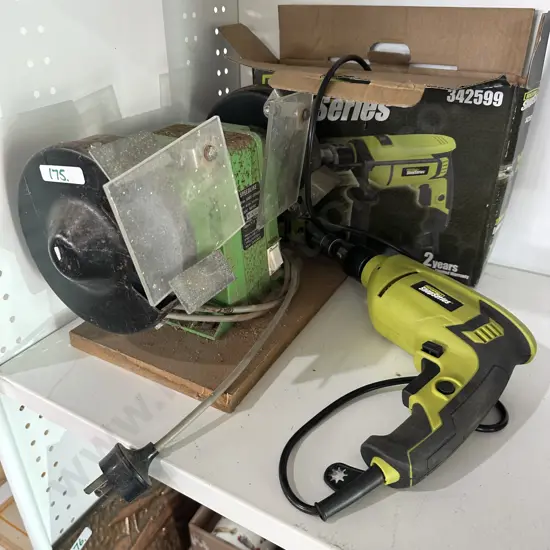 Power drill and bench grinder