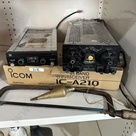 Avionic equipment, brass plumb bob and saw