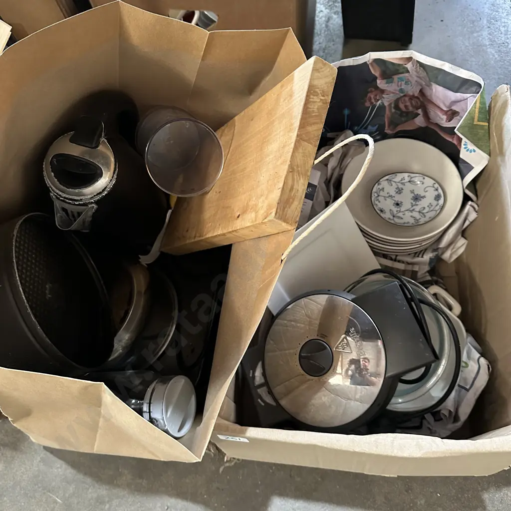 2 Boxes bakeware, jug, plates etc. Image 1++