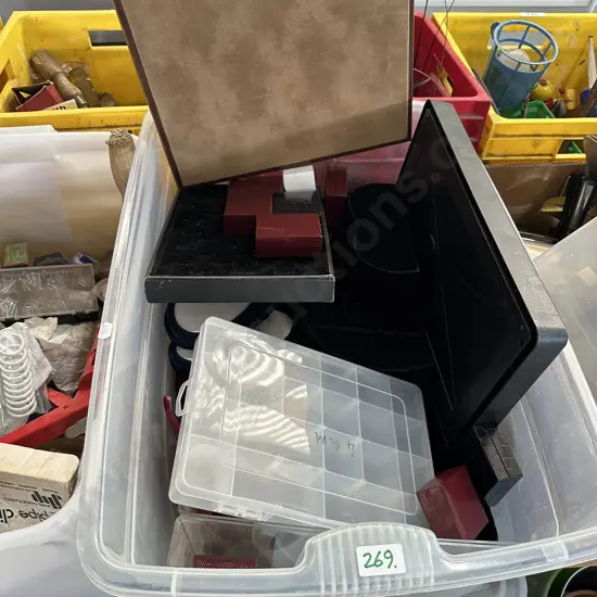 Bin of jewellery trays etc.