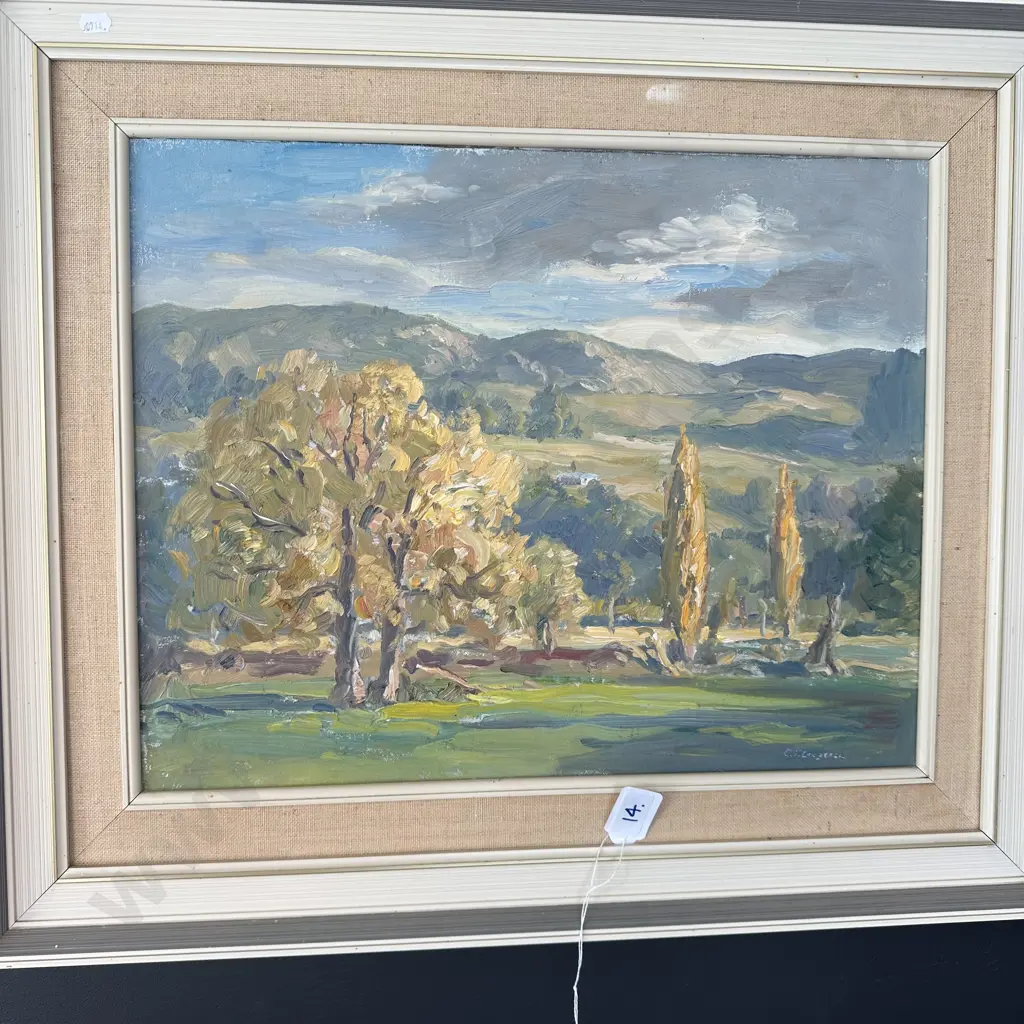 Oil painting by Carl Laugeson, Maraekakaho (looking from sports grounds) Image 1++