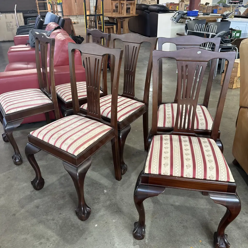 Set 6 Regency stripe claw and ball dining chairs Image 1++