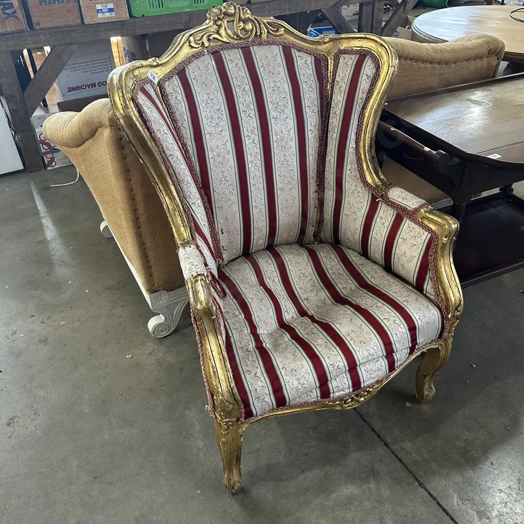 Regency striped parlor chair needs TLC Image 1++