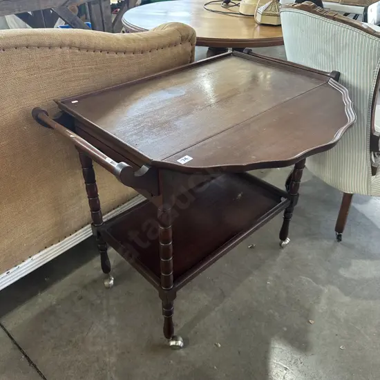 Pie crust drop leaf tea trolley with draw