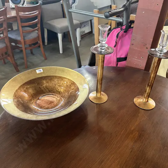 Glass bowl and candle sticks