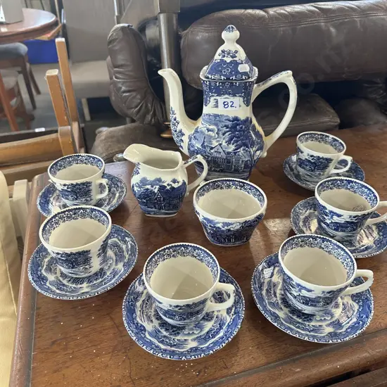 Grindley Blue and White full coffee service